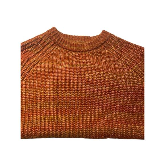 Evereve Womens Knit Sweater Orange Brown Striped Size L Soft - Picture 3 of 5